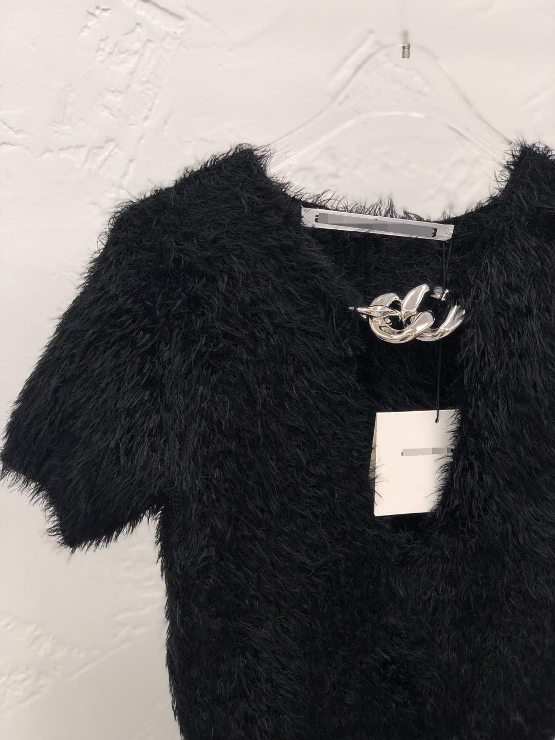 Blackpink Lisa Inspired Wool V-Neck Metal Chain Short Sleeve