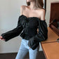Everglow Sihyeon Inspired Black Off-Shoulder Puff Sleeved