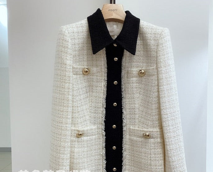 SNSD Yoona Inspired Creamy White Woven Jacket With Four Pocket