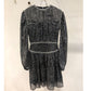 Blackpink Rose Inspired Black Sequin Embroidery Long-Sleeved Dress