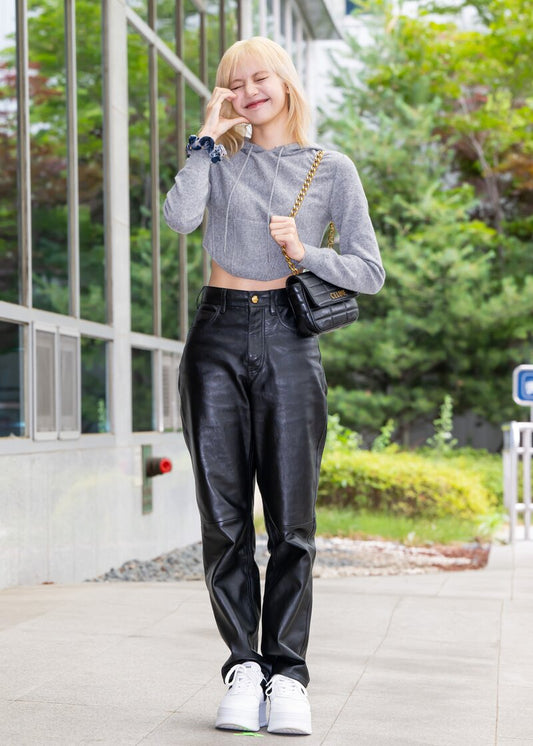 Blackpink Lisa Inspired High Waist solid Black Leather Trouser