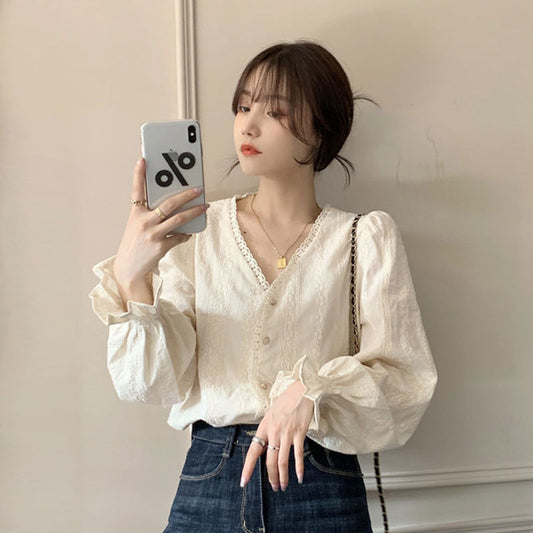 Cream French Long-Sleeve Top