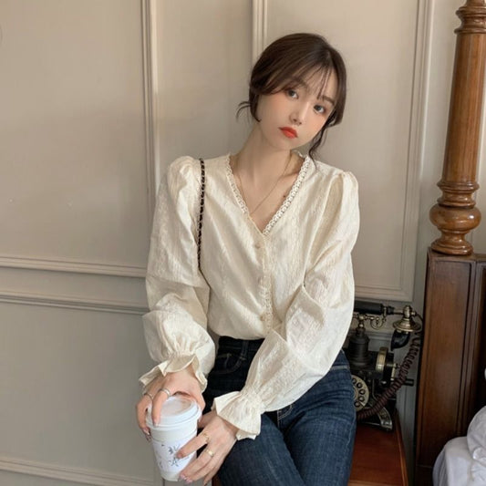 Cream French Long-Sleeve Top