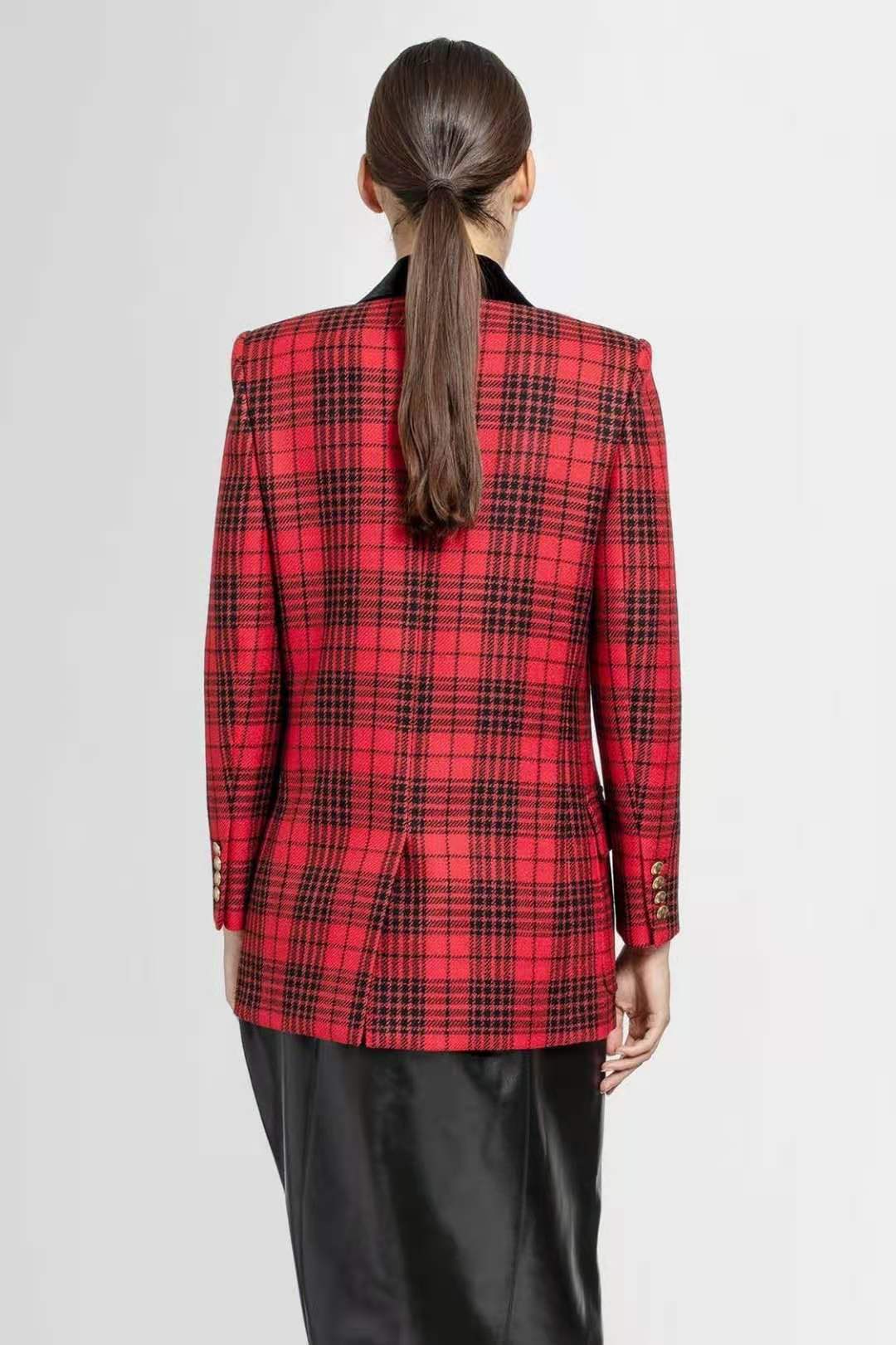 Blackpink Rose Inspired  Red Plaid Double-Breasted Suit Jacket