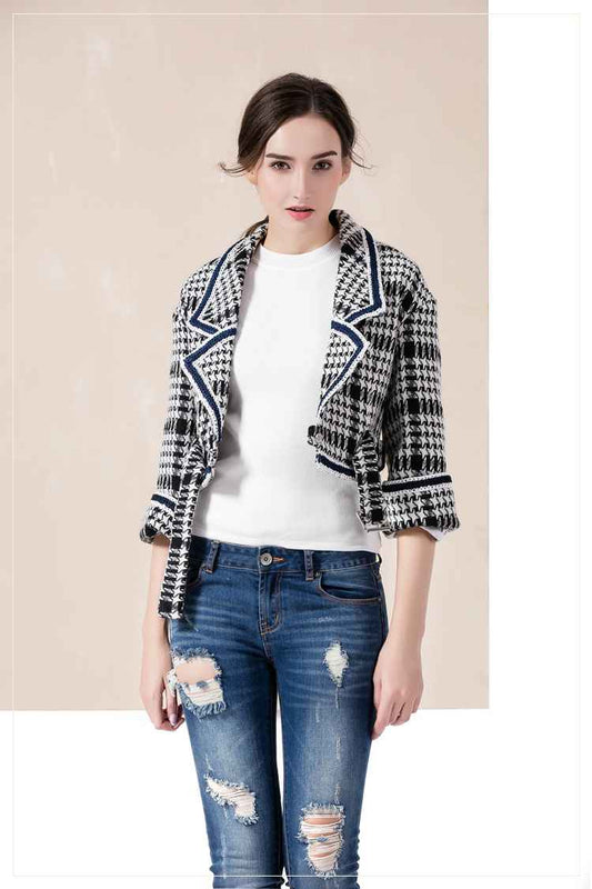 SNSD Yoona Inspired Plaid Suit Collar Long-Sleeved Jacket