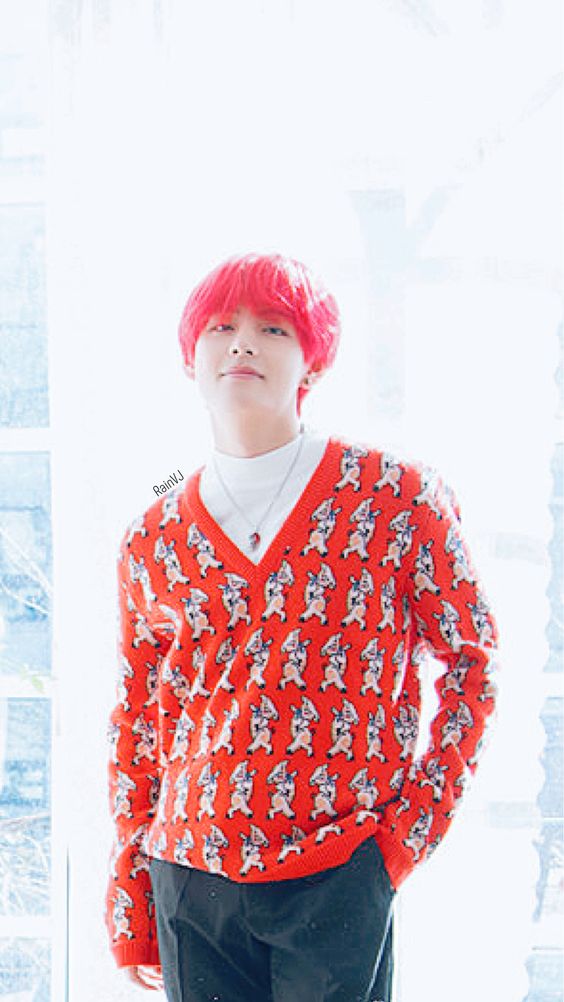 BTS Taehyung Inspired Red Piggy Loop V-Neck Pullover Sweater