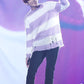 BTS Jungkook Inspired Purple Striped Ripped Knitted Sweater