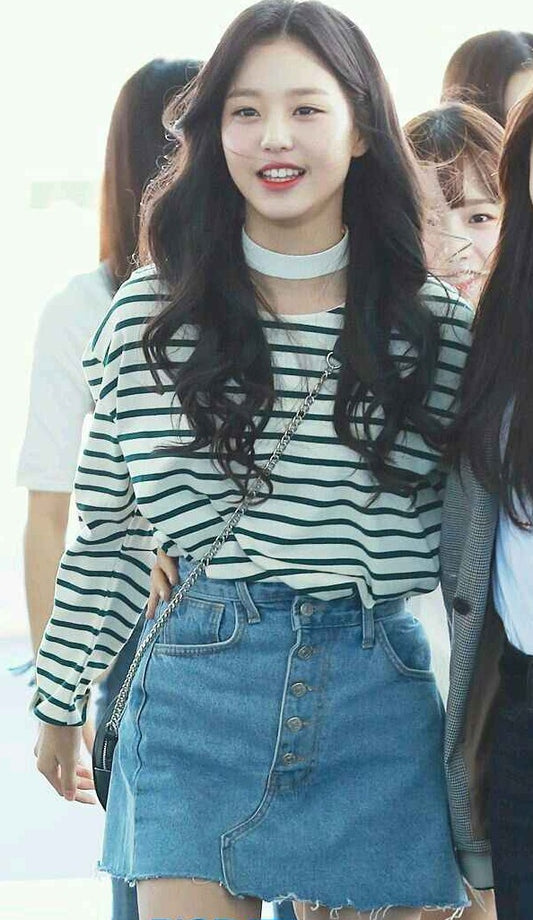 IVE Wonyoung Inspired Blue Deconstructed Denim Skirt