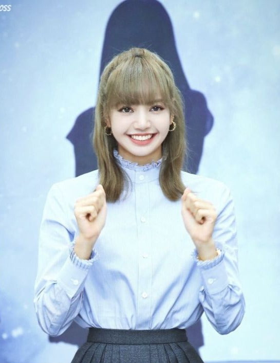 Blackpink Lisa Inspired Blue Button Down Long-Sleeved With Ruffled Collar