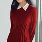 Blackpink Jisoo Inspired Red Velvet Long-Sleeved Dress