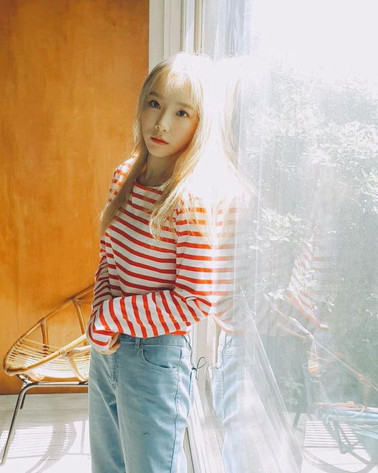 SNSD Taeyeon Inspired Red Stripe Long-Sleeved
