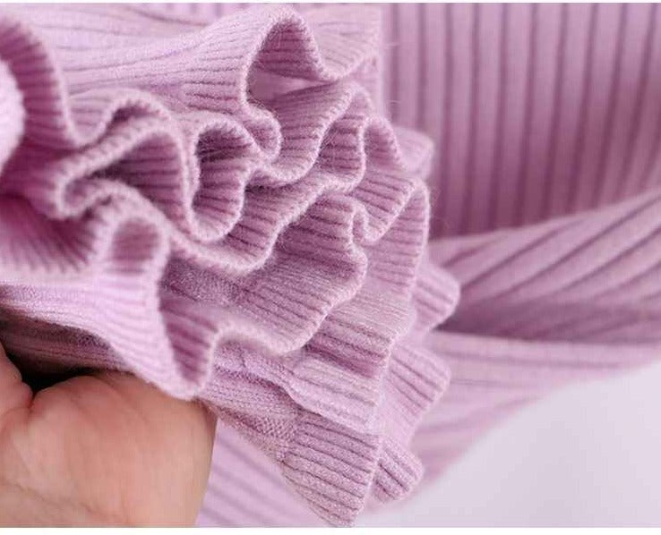 ChungHa Inspired Purple Ruffled Neck Knitted Sweater
