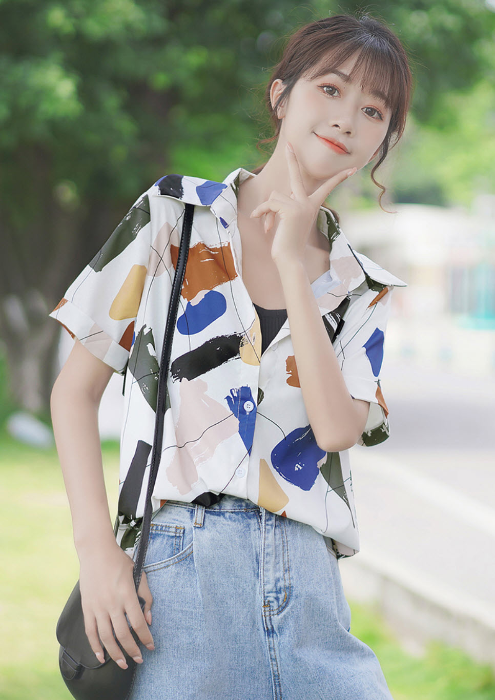 White Abstract Paint Print Shirt