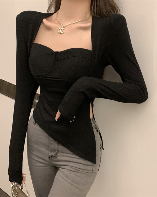 IU Inspired Black Chic Bustier Top