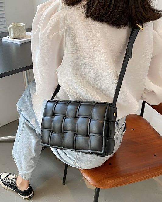 Black Cushion Weave Leather Bag