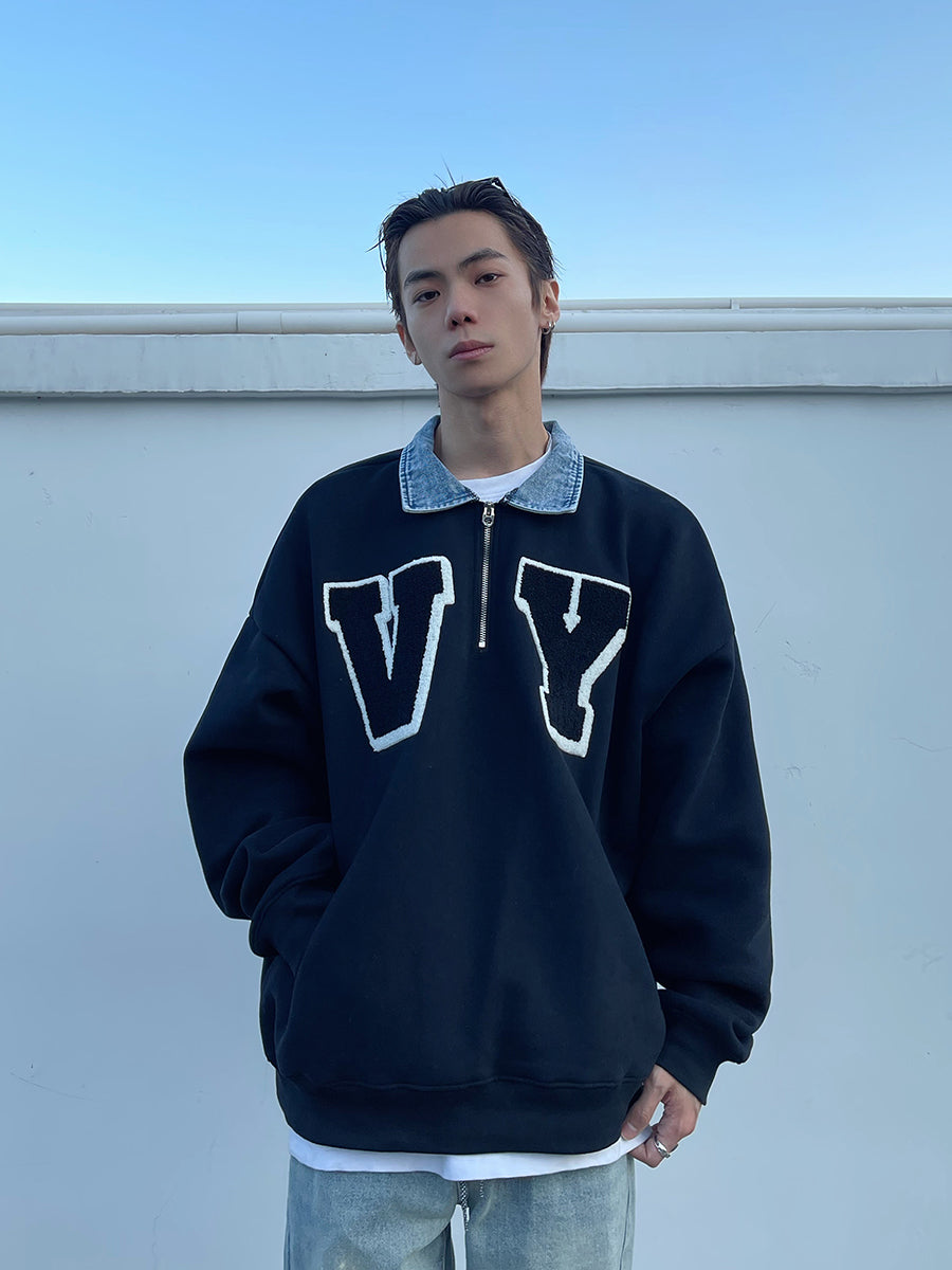 Stray Kids Seungmin-Inspired Black Denim Collared Sweater