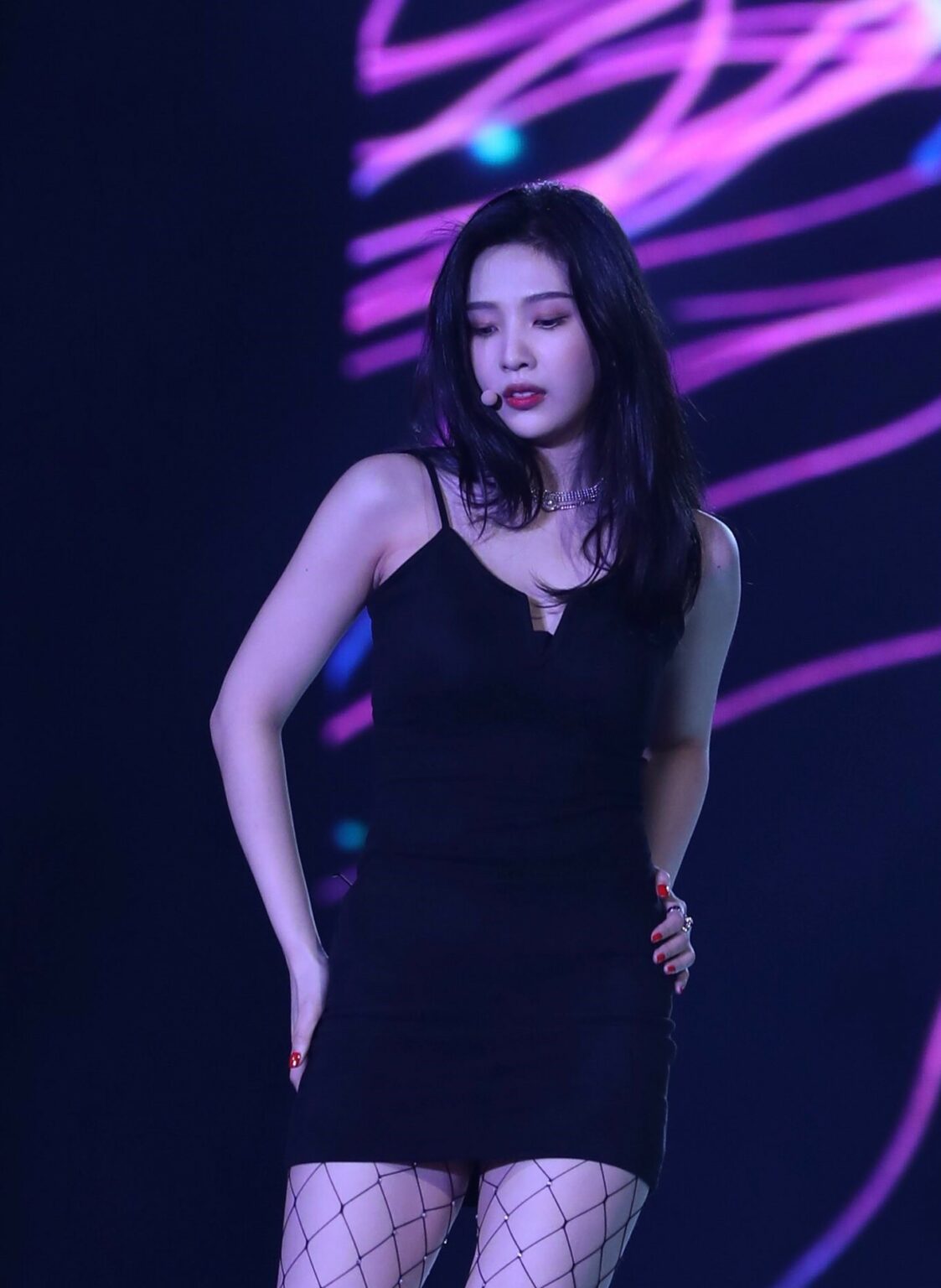 Red Velvet Joy Inspired Black Front-Slit Sling Dress