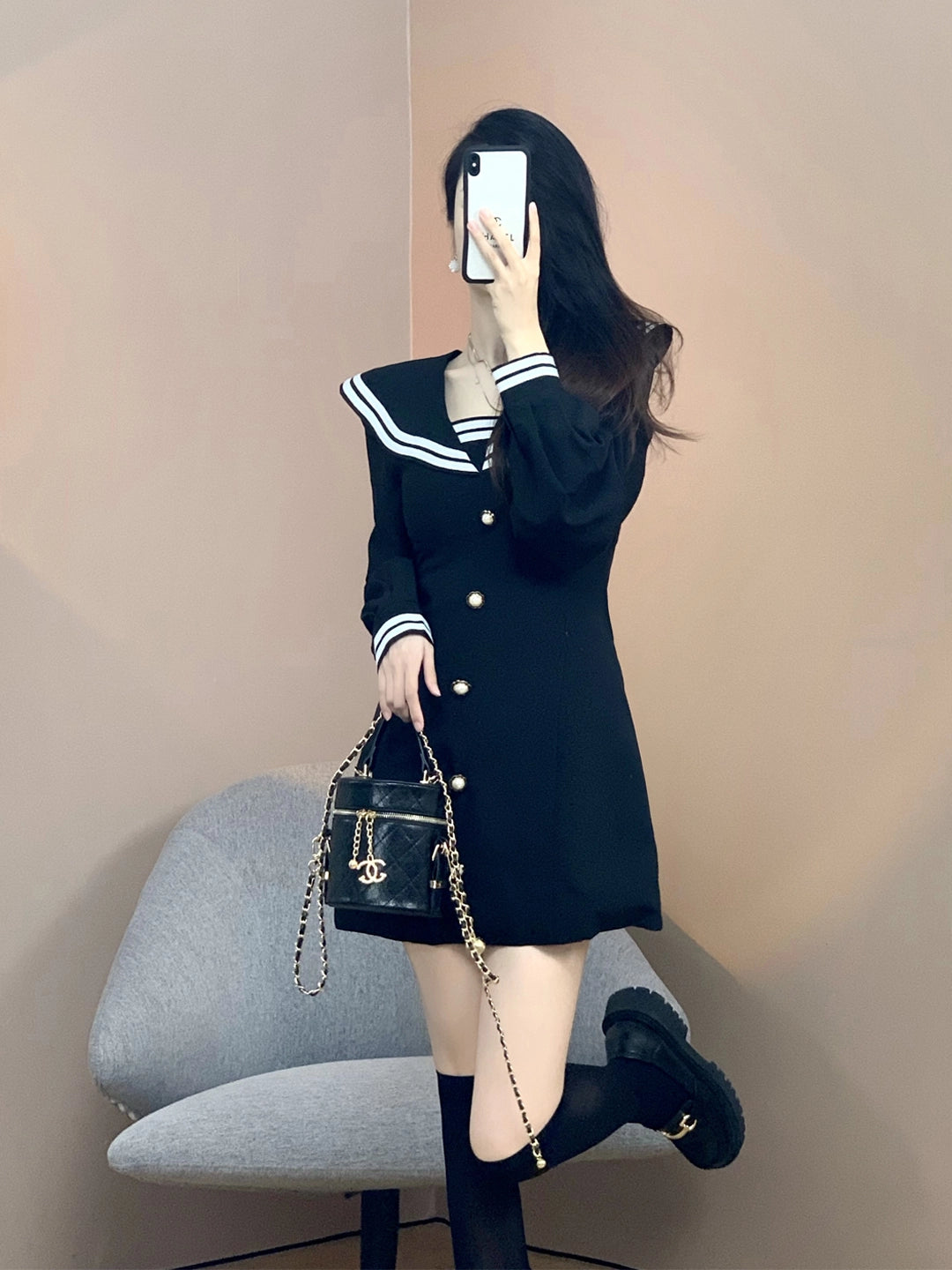 Stray Kids Seungmin-Inspired Black Sailor Long Sleeves Dress