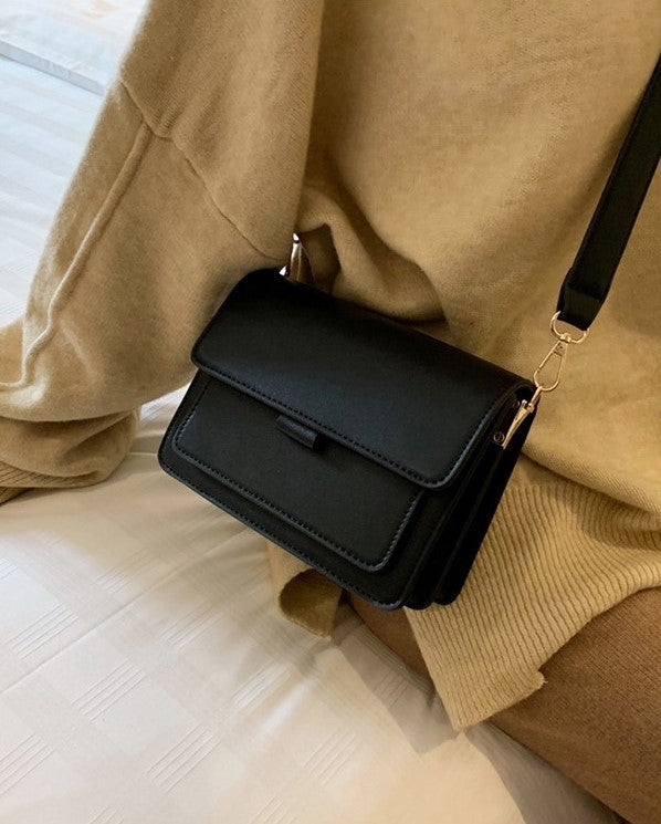 Black Triple Pocket Sling Leather Bag