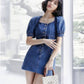 Blackpink Lisa Inspired Blue Denim Puff Sleeves Dress