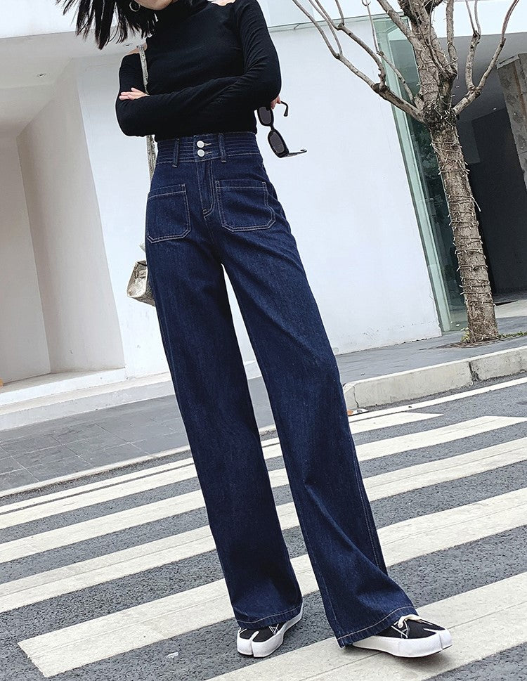 Blackpink Jisoo-Inspired Front-Pocketed Wide Leg Denim Jeans
