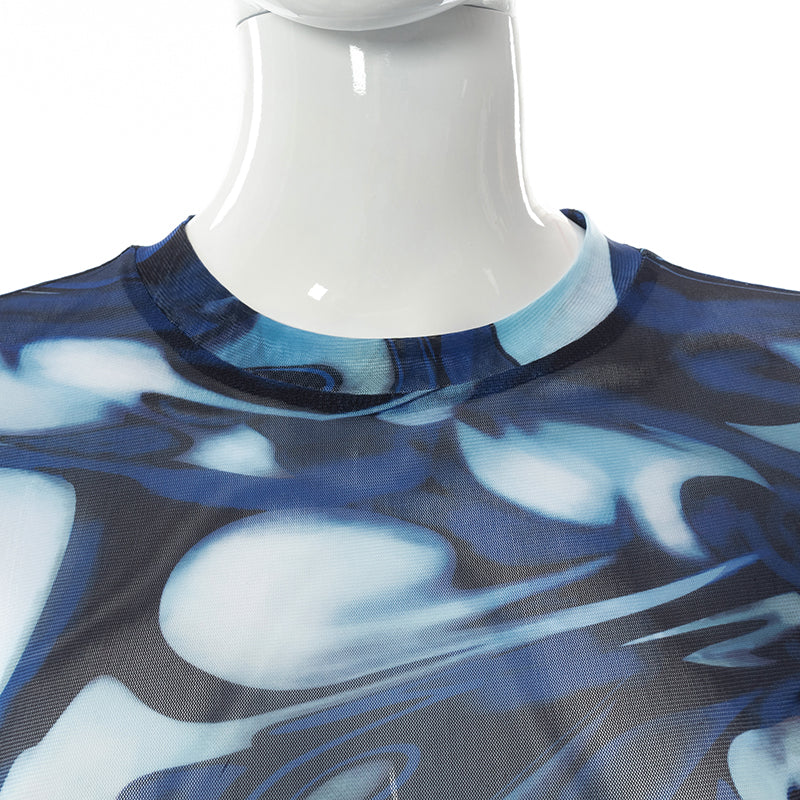 Dreamcatcher SuA Inspired Blue Swirly Mesh Crop Top