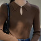 Our Beloved Summer Lee Sol Yi Inspired Brown Cut Out Collar Knitted Top