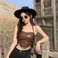 Dreamcatcher Handong Inspired Brown Faux Leather Corset Crop Top