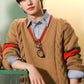 Enhyphen Sunghoon Inspired Brown V-Neck Sweater With Contrasting Linings