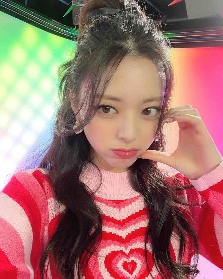 Itzy Yuna Inspired Pink Red Heart Sweater