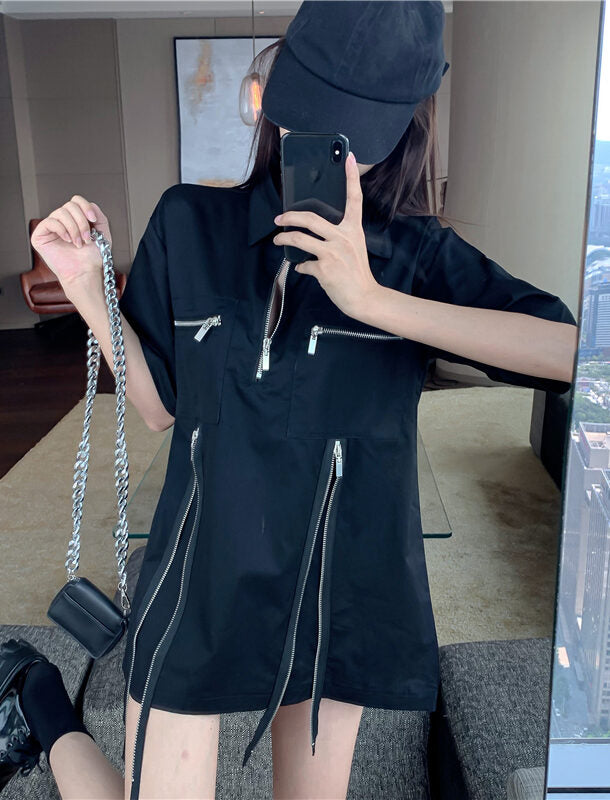 Stray Kids Changbin Inspired Black Zipper Polo Shirt