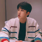 Stray Kids Changbin Inspired White Knitted Cardigan With Multicolored Stripe Pattern