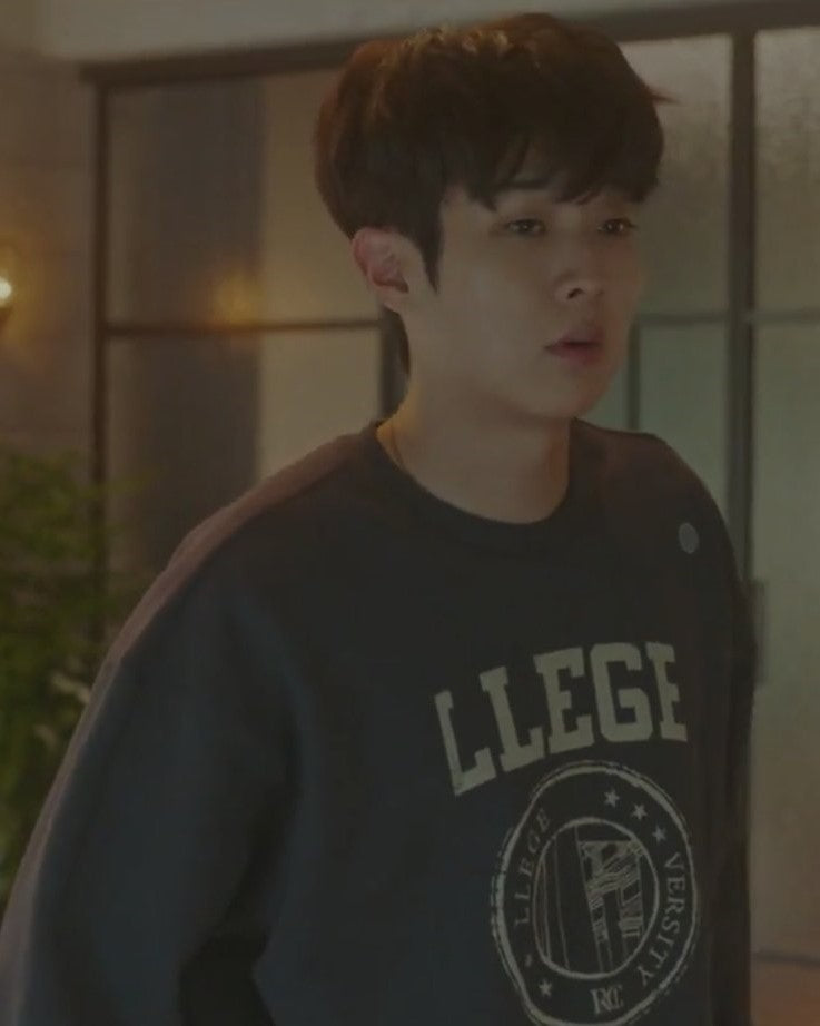 Our Beloved Summer Choi Woong Inspired Charcoal Blue “LLEGE” Print Sweatshirt