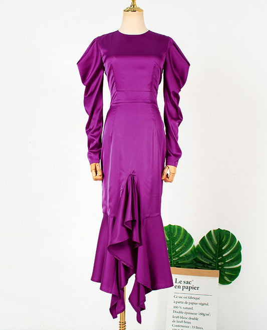 Penthouse Cheon Seo Ji Inspired Lilac Irregular Ruffle Hem Dress