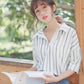 Colored Vertical Stripes Wide Collar Shirt
