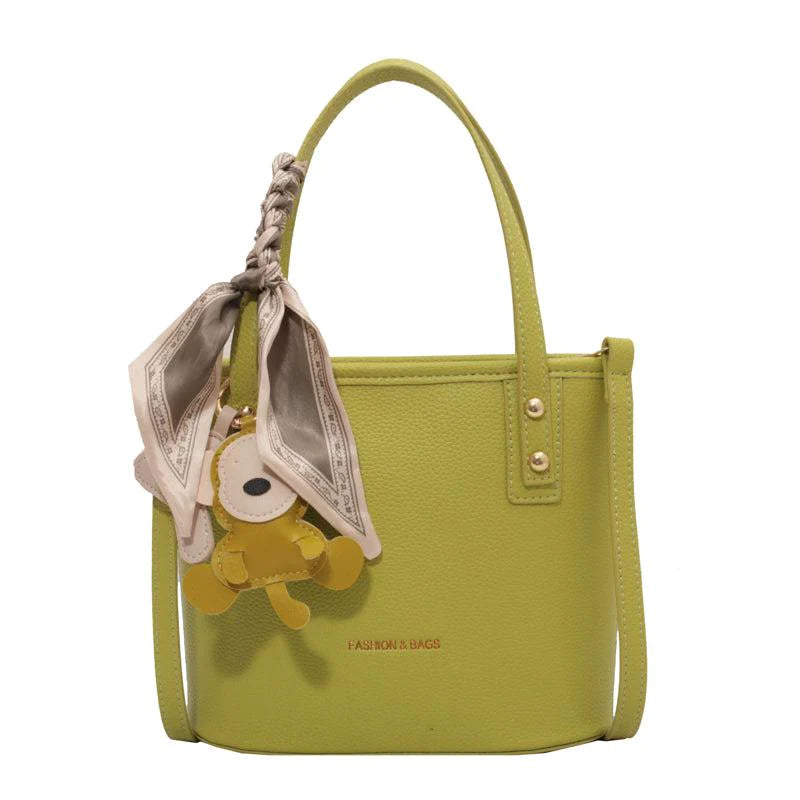 Lime Crossbody Bucket Bag with Pendant
