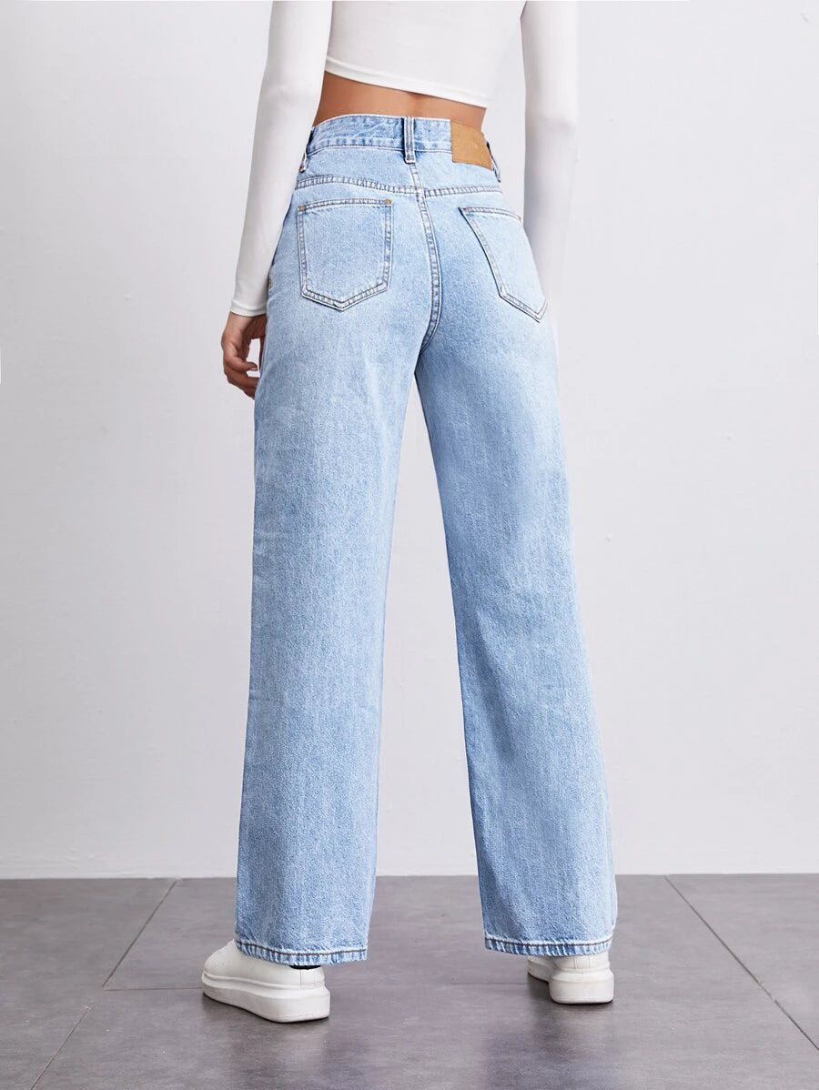Medium Blue Wide Leg Blackpink Rosé-inspired Denim Jeans – unnielooks