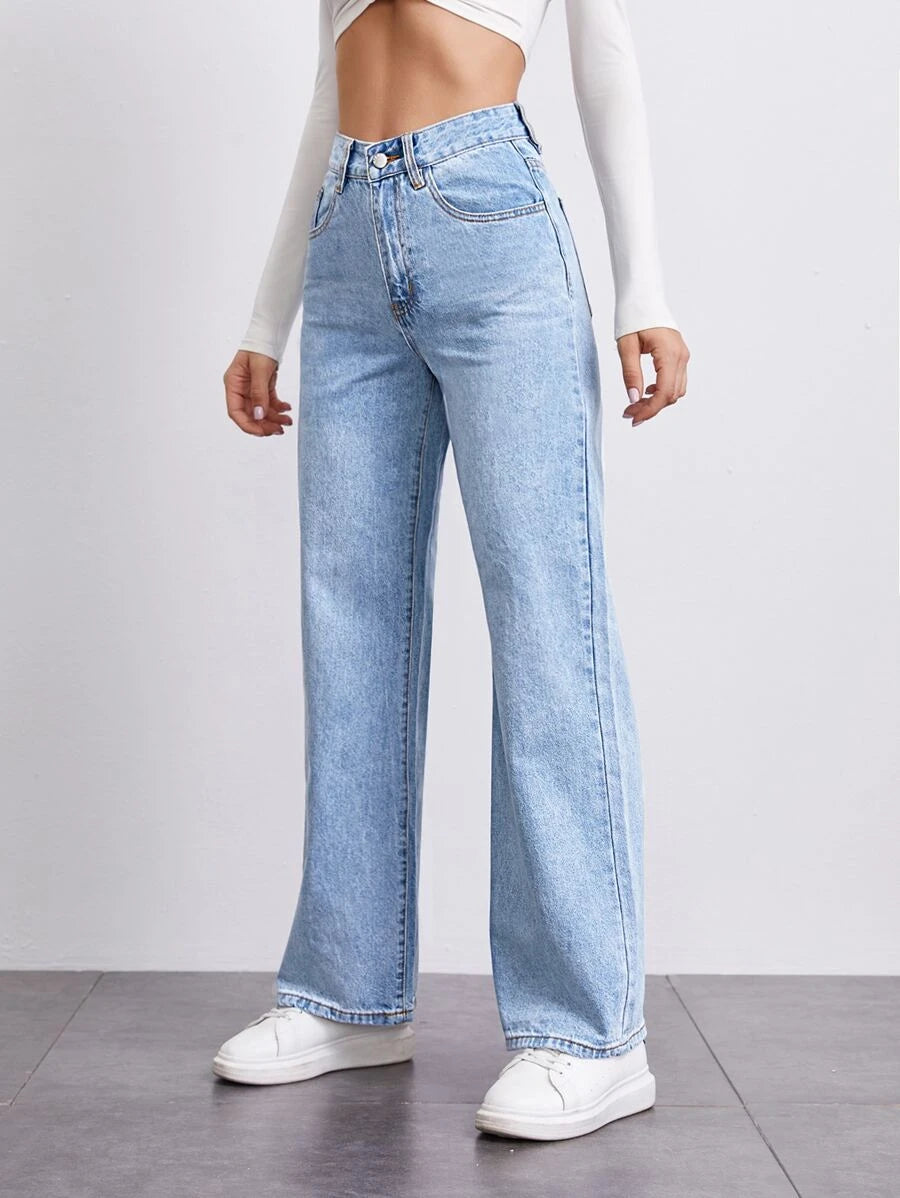 Medium Blue Wide Leg Blackpink Rosé-inspired Denim Jeans