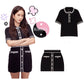 Blackpink Jisoo Inspired Black Short-Sleeved Top And Skirt With Pearl Button