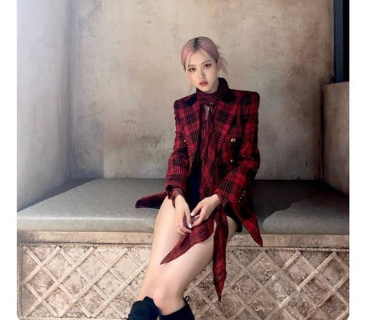 Blackpink Rose Inspired  Red Plaid Double-Breasted Suit Jacket