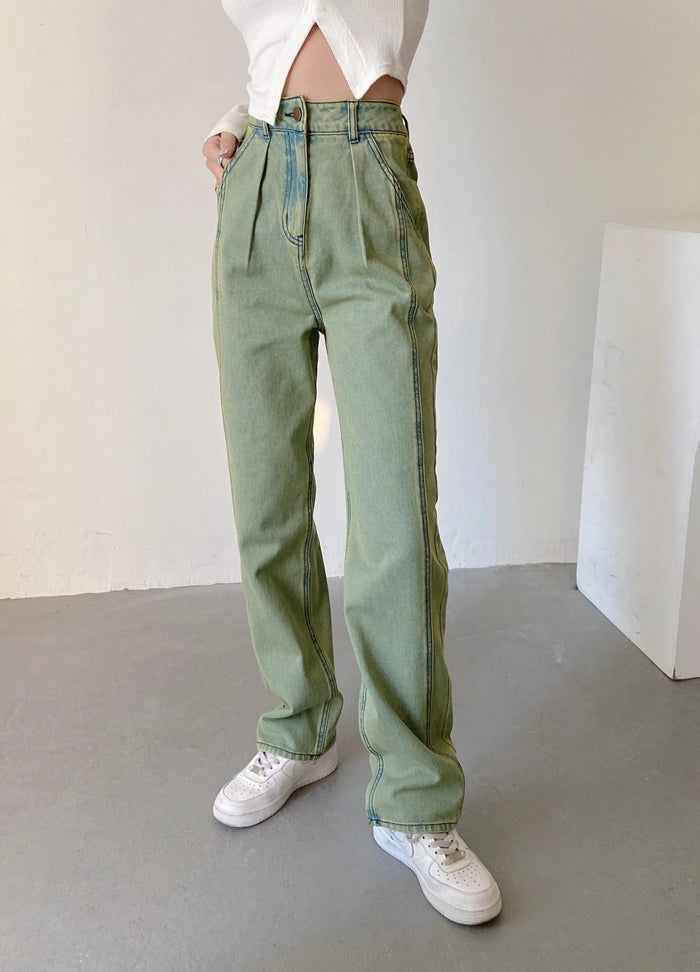 Hometown Cha-Cha-Cha Hong Du Sik Inspired Green Acid Washed Jeans