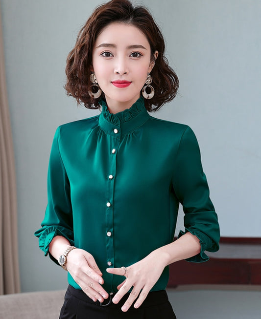 Crash Landing On You Seo Dan Inspired Green Ruffled Collar Shirt