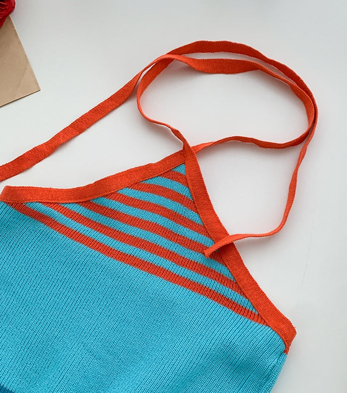 Blue And Orange Blackpink Jisoo-Inspired Tie Back Halter Top