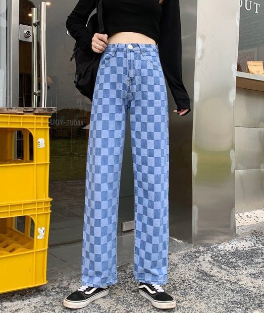 NCT127 Haechan Inspired Blue Checkerboard Jeans