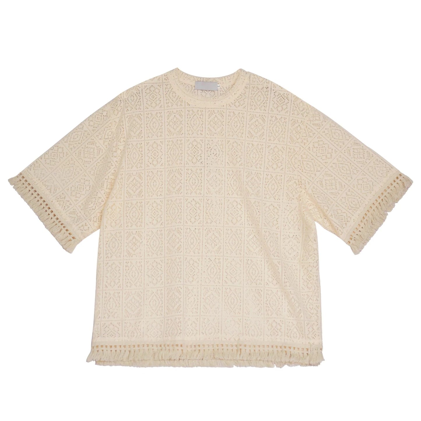 Apricot Hollow Lace Round Neck T-shirt