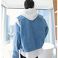 Hooded Shirt & Denim Sleeveless Jacket Set