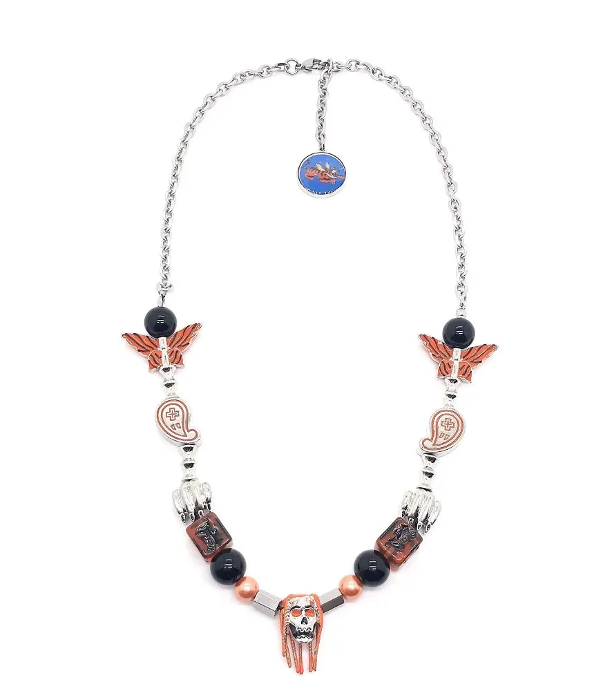Stray Kids Hyunjin Inspired Orange Butterfly Skull Necklace