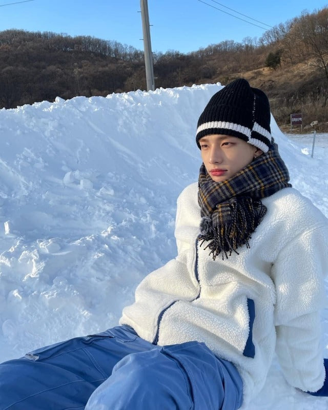 Stray Kids Hyunjin Inspired White Fleece Zip-Up Jacket