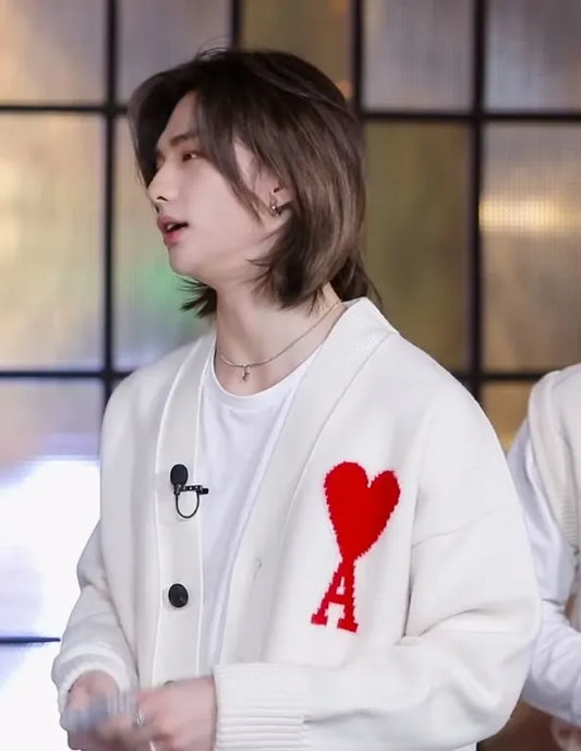 Stray Kids Hyunjin Inspired White Knitted Ace of Hearts Cardigan