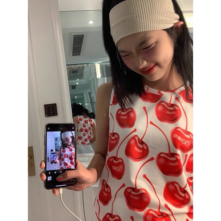 Blackpink Jennie-Inspired Retro Cherry Muscle Top